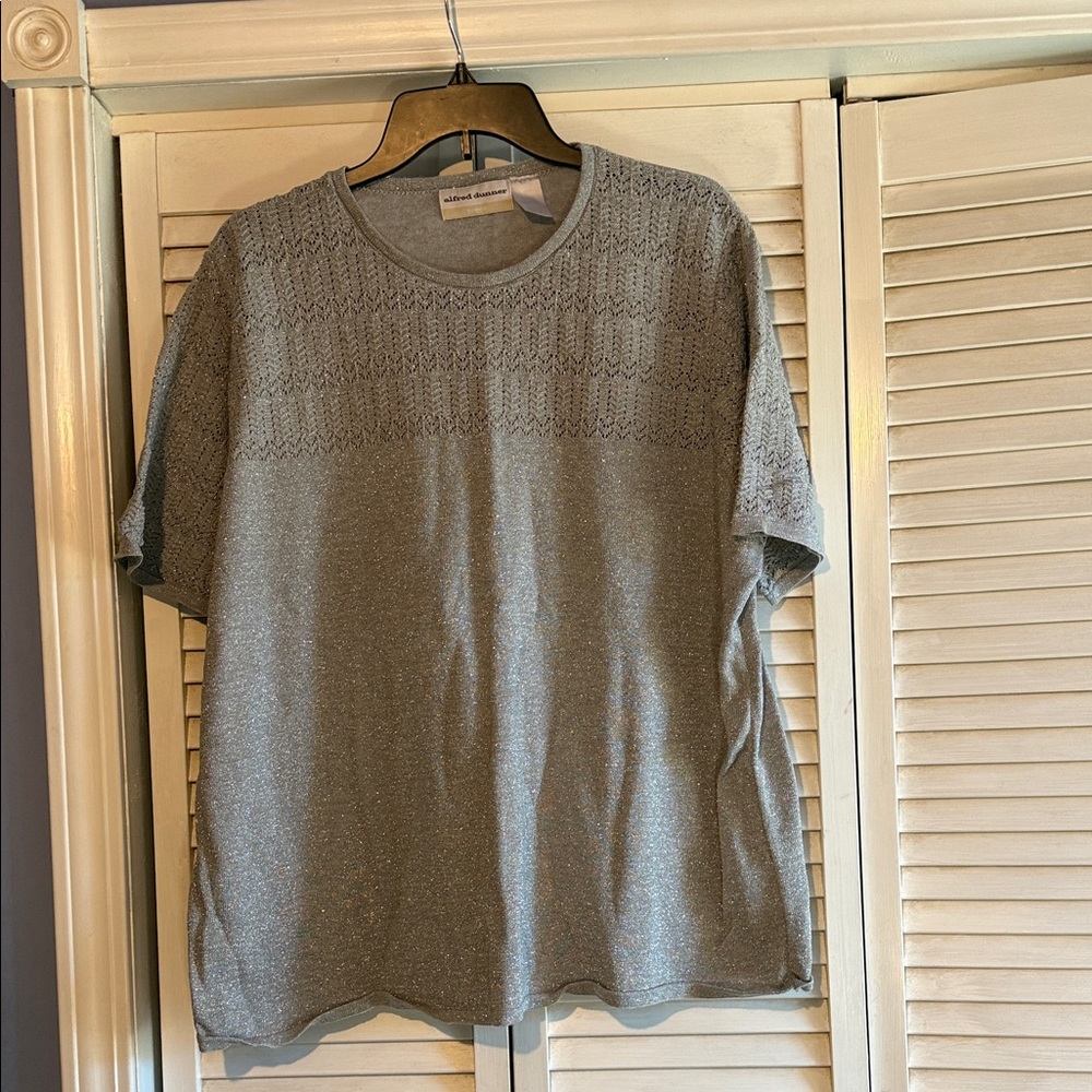 Alfred Dunner Gray Textured Short Sleeve Top